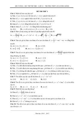 Đề thi thử học kì I lớp 12  Trường thpt An Lương Đông